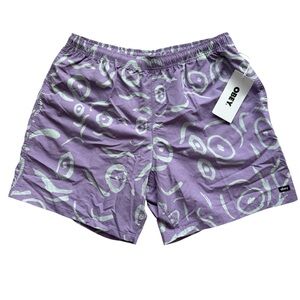 Obey Men's XL Nylon Purple Abstract Print Drawstring Elastic Waist Loose Fit 7”